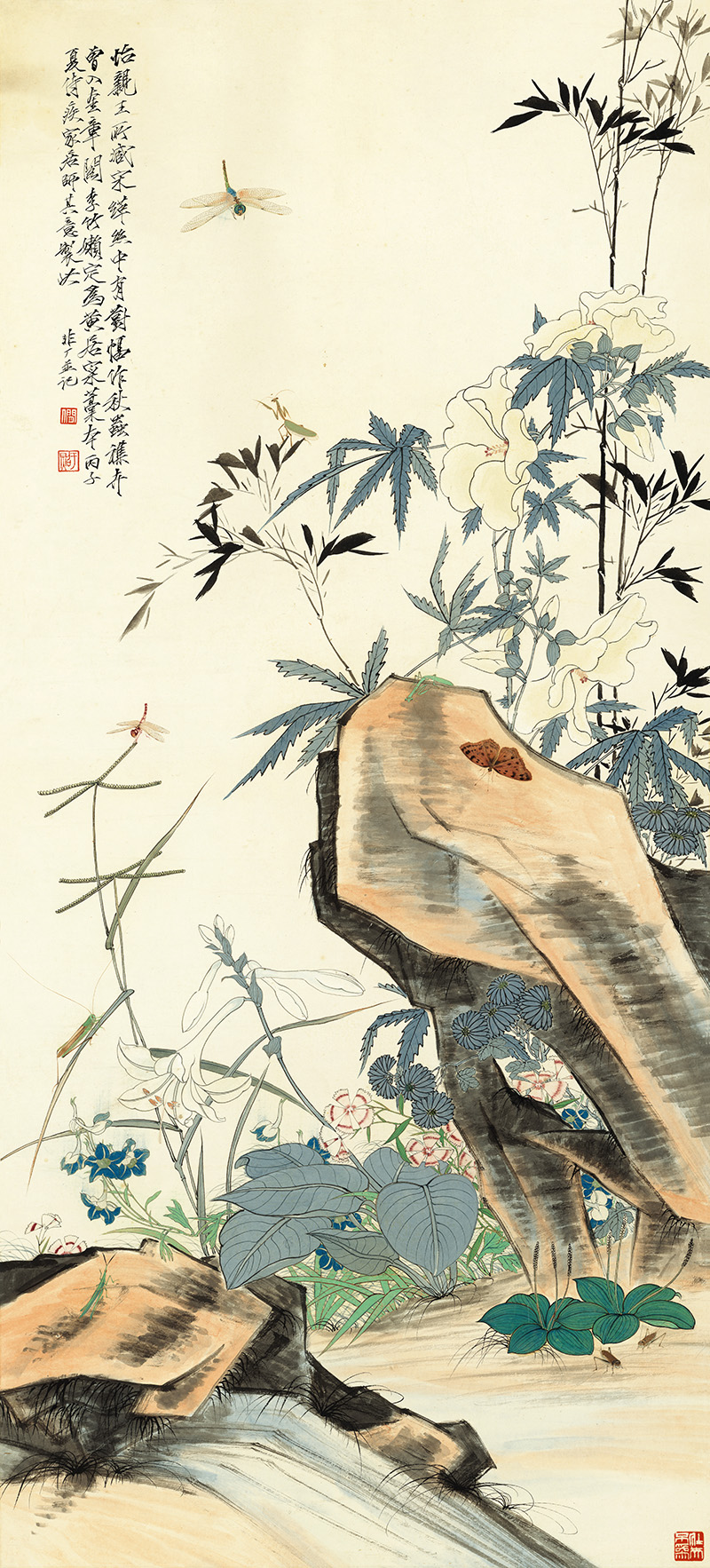 近现代_于非闇_秋虫集卉图