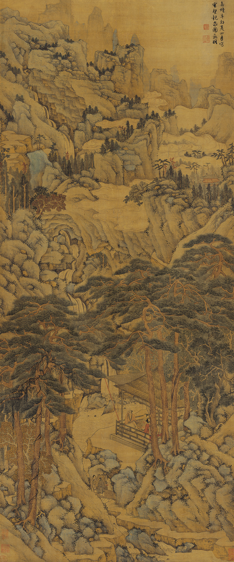 明_文征明_云壑观泉图_绢本_63X153cm