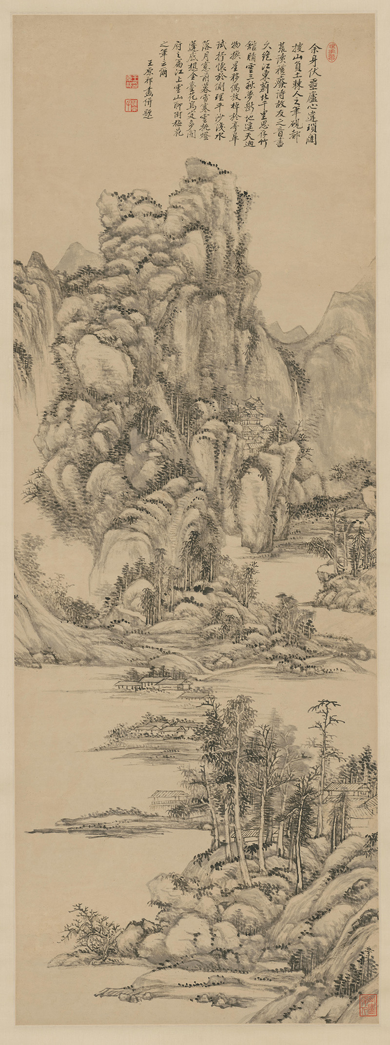 清 王原祁 仿吴镇山水图轴 
