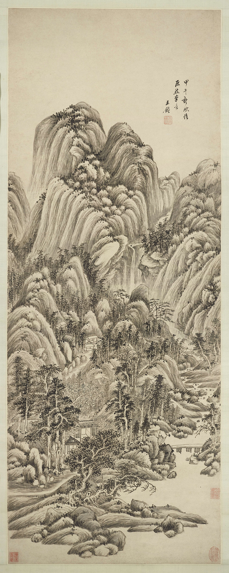 清 王鉴 仿巨然山水图轴 