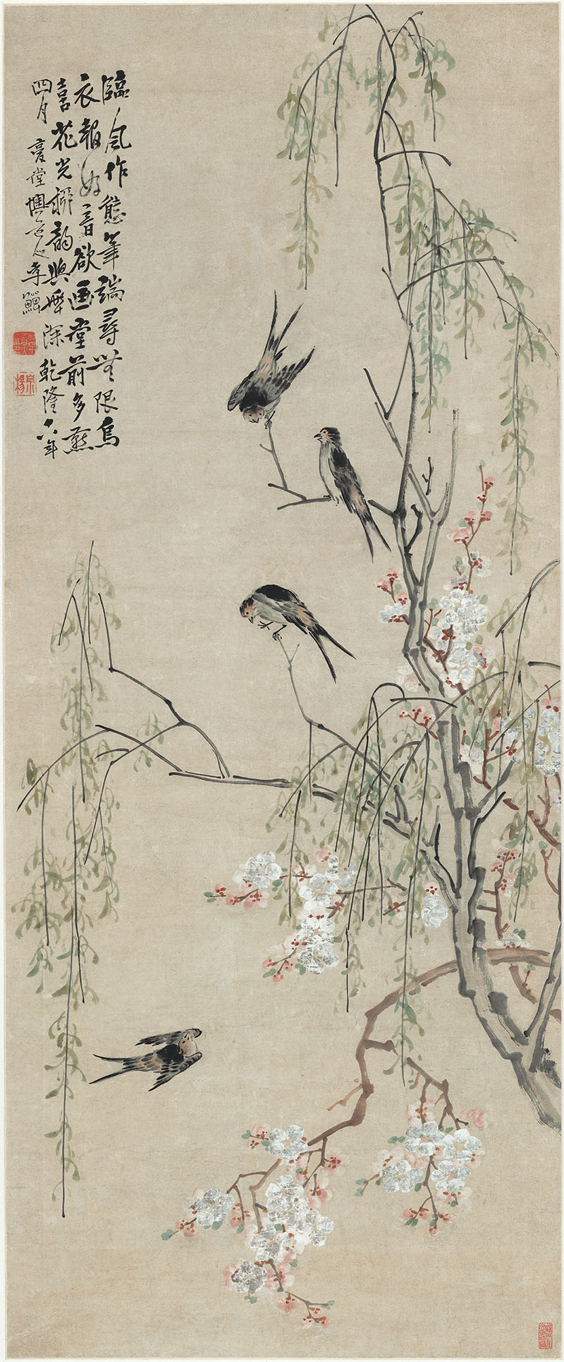 清 李禅 桃花柳燕图 纸本51.9x125.4.jpg
